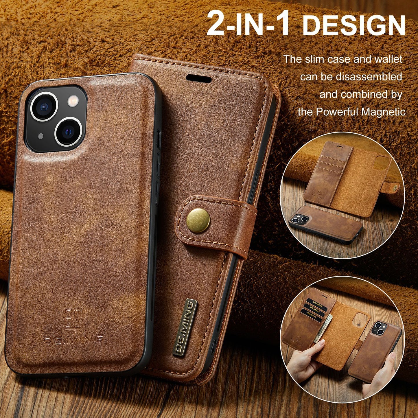 2in1 Magnetic Leather Phone Case & Magnetic Card Wallet for iPhone Series